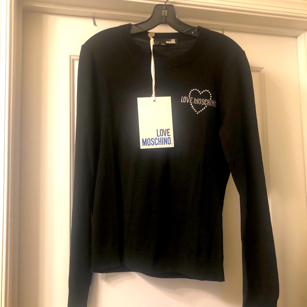 NWT Black Love Moschino Sweater w/ Crystals